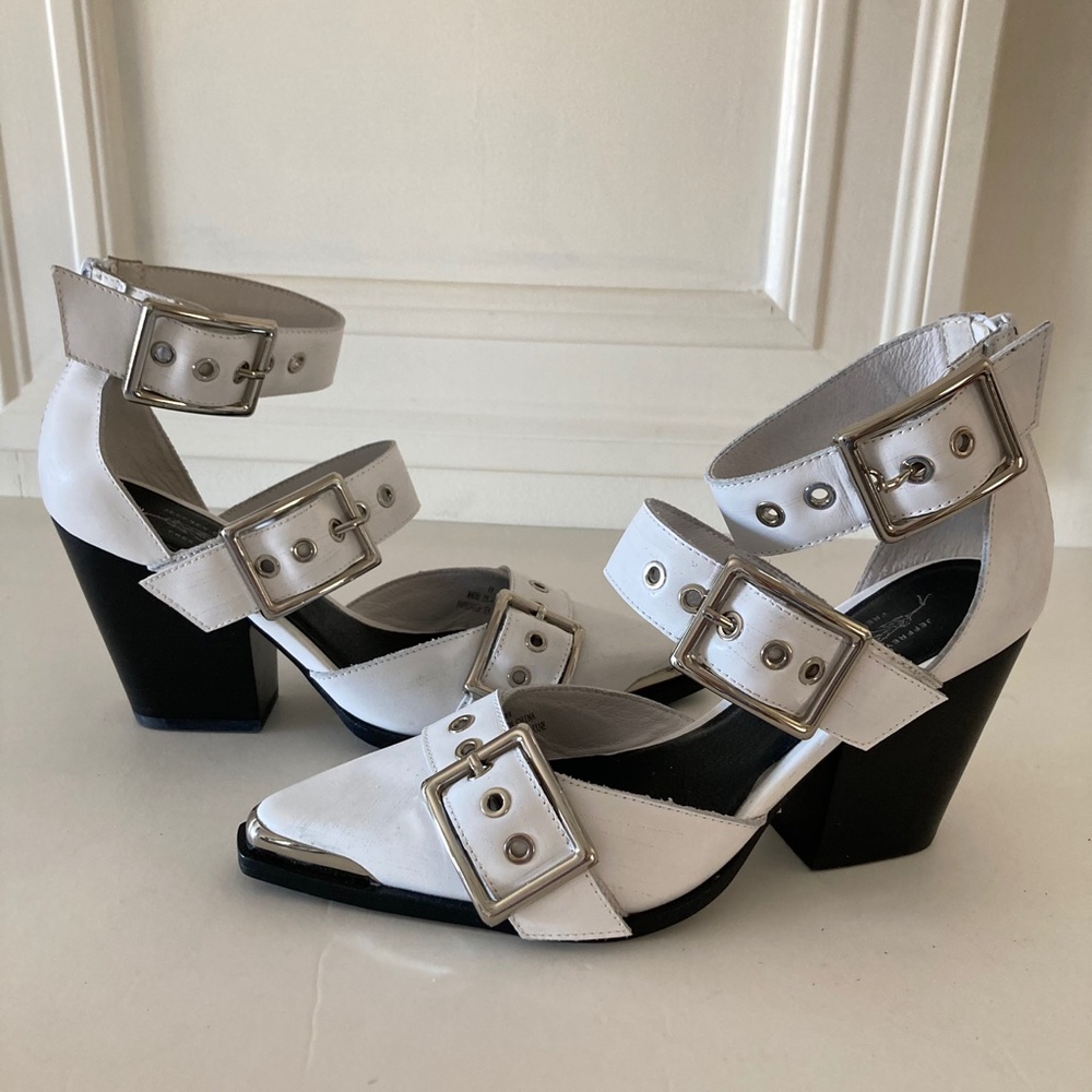 New Free People Jeffrey Campbell Black White Leather Hendrix Heels Sz 8